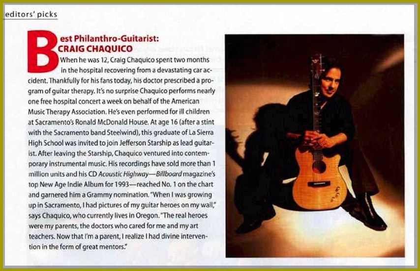 Craig Chaquico Sacramento Magazine Best Philanthropic Guitarist