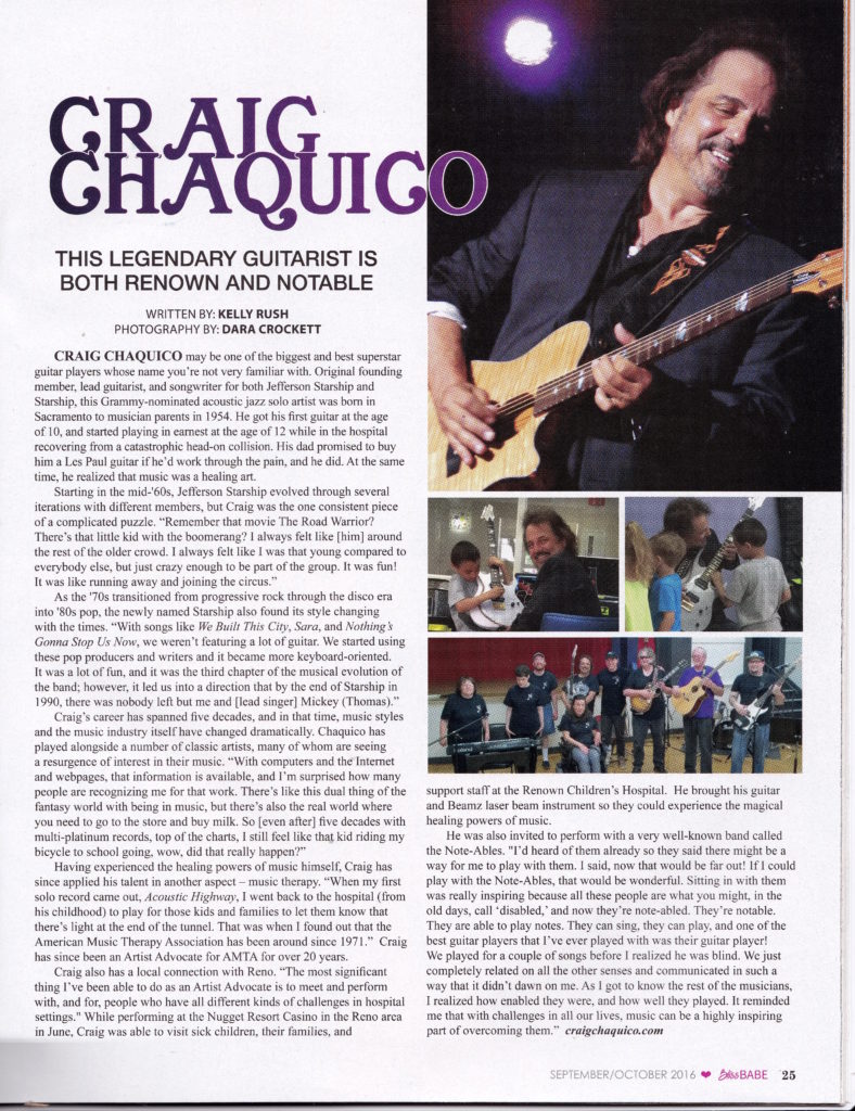Craig Chaquico - Bliss Babe Mag Sept-Oct, 2016 Article