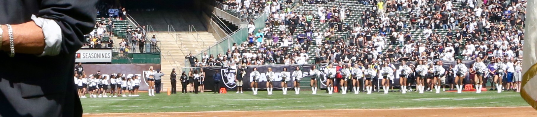 This is a photo of Craig Chiquico performing the National Anthem at The Oakland Raiders vs. Baltimore Ravens game, The Oakland Raiders won 37-33. The game was played at O.Co Coliseum in Oakland, California. September 22, 2015.